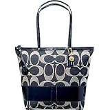AUTHENTIC COACH SIGNATURE STRIPE SIGNATURE PATENT LARGE TOTE 12547