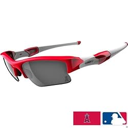 Oakley Los Angeles Angels Flak Jacket XLJ Men's Special Editions Major League Baseball Lifestyle Sunglasses/Eyewear w/ Free B&F Heart Sticker Bundle - Red/Black Iridium