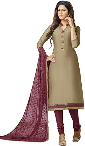 Magictrend Women's Fancy Chanderi Dress Material With Embroidered Dupatta OneSize Brown/Wine