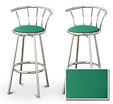 2 Everglade Green Vinyl Specialty / Custom Chrome Barstools with Backrest S ....