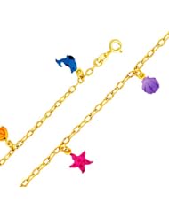 14K Yellow Gold Enamel Baby Bracelet with Spring-ring Clasp - 6" Inches