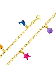 14K Yellow Gold Enamel Baby Bracelet with Spring-ring Clasp - 6" Inches