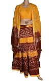 Indian Lehenga Choli Bohemian Tie & Dye Bandhej-Bandini Lehenga Choli With Golden Block Print, Sequins & Beads Work