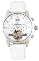 Burgmeister Imperia BM141-186 Damen Automatik Uhr Edelstahl weiß offene Unruh Datum/Tag/Monat Diamanten Leder weiß