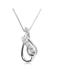 Journey Diamond Tear Drop Pendant-Necklace in Sterling Silver on an 18" Box Chain .05cttw