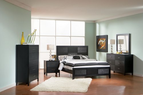 GROVE QUEEN BEDROOM SET 4 PIECE ULTRA MODERN OKUME BLACK FINISH