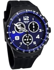 Swatch SUSB402 Night Speed Blue Chrono Date Black Silicone Unisex Watch NEW