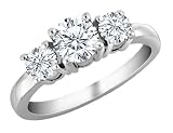 Diamond Engagement Ring and Three Stone Anniversary Ring 1.0 Carat (ctw) in 14K White Gold