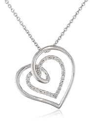 Sterling Silver Diamond Slanted Double Heart Pendant Necklace (0.02 cttw, I-J Color, I3 Clarity), 18"