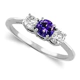 Sterling Silver Round 3 Stone Tanzanite & Diamond Bridal Band (1/2 ctw)