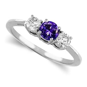 10K White Gold Round 3 Stone Tanzanite and Diamond Band Ring (1 2 ctw) by DivaDiamonds