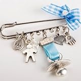 Baby Boy Evil Eye Charm Safety Diaper Pin Brooch Hamsa Khamsa (Blue)