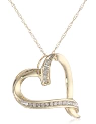 10k Yellow Gold and Diamond Heart Pendant Necklace (1/20 cttw, I-J Color, I2-I3 Clarity), 18"