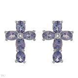 High Quality Brand New Cross Earrings With 1.70ctw Genuine Tanzanites Made in 925 Sterling silver Length 14mm