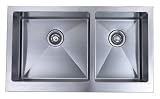 36 Inch Stainless Steel Flat Front Farm Apron Kitchen Sink - 1 Radius Design 60/40 Double Bowl