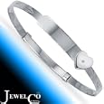 Jewelco London Sterling Silver Flat Diamond-Cut Baby / Children's Expanding ID Bangle w/ REAL Diamond-Set Heart'