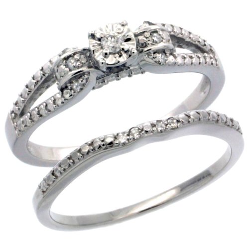 Cheap Sterling Silver Vintage Style 2-Pc. 11-Stone Diamond Engagement Ring Set w/ 0.112 Carat Brilliant Cut Diamonds (Available in Sizes 5 to 10), size 8
