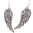Beautiful Feather Detailed Angel Wing Earrings with Crystals 2" Drop with Earwire Antiqued Silver/pewter Finish