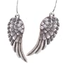 Beautiful Feather Detailed Angel Wing Earrings with Crystals 2" drop with Earwire Antiqued Pewter Look Finish