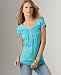 Apparel : Calvin Klein Jeans Top, Crinkled Henley with Smocking and Roll Cuff