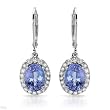 Earrings With 4.25ctw Precious Stones - Genuine Diamonds and Tanzanites Well Made in 14K White Gold Length 28mm