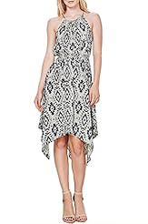 High-Low-Hem General Print Halter Fall Flowy Polyester  Dress