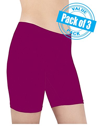 Sexy Basics Women's 3 Pack Cotton Spandex Bike Yoga Boxer Boyshort (3X-LARGE/10, GRAPE PURPLE)
