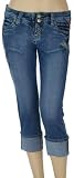 Low Waist Stretch Denim Embroidered Heart Cuffed Capri Pants