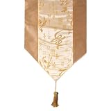 Handmade Gold And Beige Table Runner With Chinese Inscription