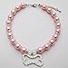 PETFAVORITES Engraved Crystal Bone Dog Necklace Collar Jewelry with Bling Pearls Rhinestones Charm for Pets Cats Small Dogs Girl Teacup Chihuahua Yorkie Clothes Costume Outfits (Pink, Size: 12