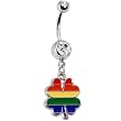 Rainbow Four Leaf Clover Dangle Belly Ring