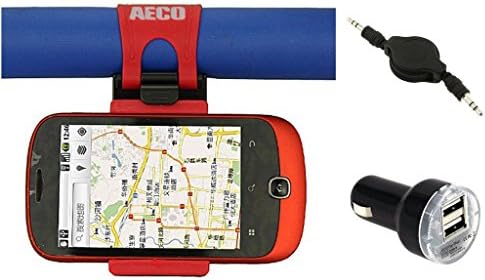 AECO Car Windshield Mount Holder+Dual USB Port Car Charger+Car Audio AUX Cable, Car Steering Wheel/Bike Handlebar Clip Mount Holder Stand Cradle for Apple iPhone 6 5 5S 5C 4S 4, iPod touch, Samsung Galaxy S5 S4 S3, Cell Phone, Mobiles, Smartphone, Android Phone, PDA, MP4, MP4, GPS, PAD, Width less than 7.3.cm