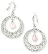 Open Circle with Scroll Design and Rose Quartz Drop Earrings on French Wire