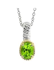 10K GOLD AND .925 SILVER OVAL PERIDOT PENDANT AND CHAIN