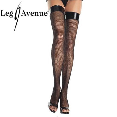 Fishnet Thigh High Nylon Stocking with Vinyl Top