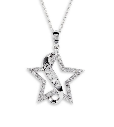 Solid 10k White Gold Round Diamond Lucky Star