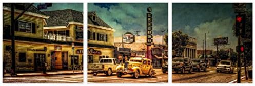 Abstract Colorful Multi Panel Home Decor Wall Art 27''x8' (Hang ready) USA Company (Vintage Town &amp; Cars)