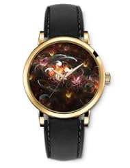 SPRAWL Aanalog Fashion Series Gold Ladies Watches of Genuine Black Leather Strap,Unique Wrist Watch for Women Girls Designed with Different parts of flowers in disarray