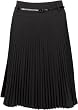 Knee Length Pleated A-Line Skirt with Skinny Belt