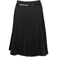 Knee Length Pleated A-Line Skirt with Skinny Belt