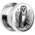 0 Gauge Steel Black And White Owl Screw Fit Plug