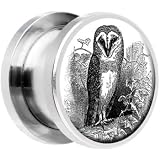 0 Gauge Steel Black And White Owl Screw Fit Plug