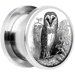 2 Gauge Steel Black And White Owl Screw Fit Plug