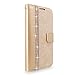 LG K7 Case/LG Tribute 5 Case, Cellularvilla [Slim Fit] [Stand Feature] Premium Pu Leather Wallet Case [Card Slots] [Wristlet] Book Style Flip Cover for LG K7 / Tribute 5 (Golden Bling)