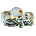 Domestic 920834 Papavero Porzellan Kombiservice 30-teilig mit je 6 Tassen, Untertassen, Dessertteller,Teller tief, Teller flach