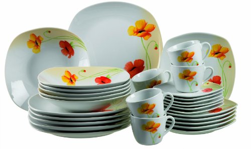 Domestic Papavero 920834 Servizio da tavola in porcellana, 30 pezzi, con 6 tazze, 6 piattini, 6 piatti da dolce, 6 piatti fondi, 6 piatti piani Domestic Papavero 920834 Servizio da tavola in porcellana, 30 pezzi, con 6 tazze, 6 piattini, 6 piatti da dolce, 6 piatti fondi, 6 piatti piani