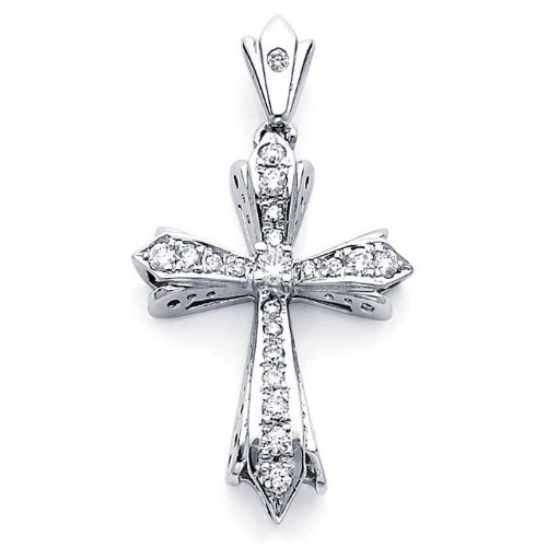 Cross Diamond Pendant 14k White Gold Religious Charm Big Style (0.39 Carat)