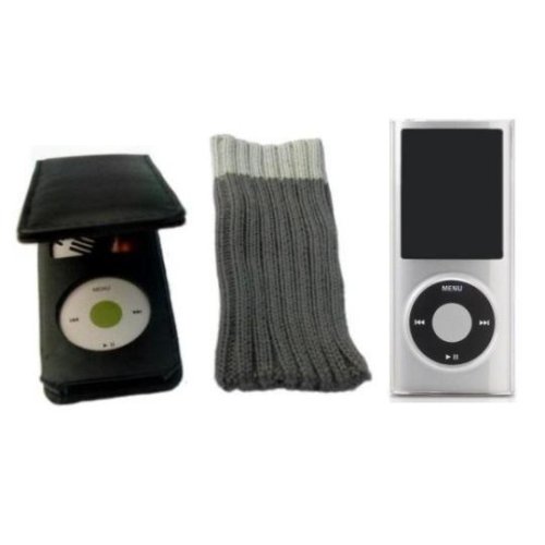 Childrens Toyshop  Electronics : 4G Black Flip Case + Grey Sock & Ice Box Cover for the New Apple iPod nano 4th Generation 8GB & 16GB + Neck Strap