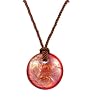 Necklace - N430 - Round Murano Style Glass ~ Red, Copper and Silver hung on Triple Strand Twisted Brown Satin / Silk Cord + 2" Extension Chain (17")