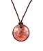 Necklace - N430 - Round Murano Style Glass ~ Red, Copper and Silver hung on Triple Strand Twisted Brown Satin / Silk Cord + 2" Extension Chain (17")